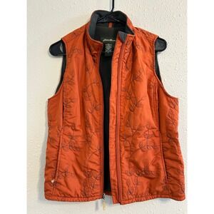 Eddie Bauer Womens Burnt Orange Leaf Embroidered Fleece Lined Quilted Vest M